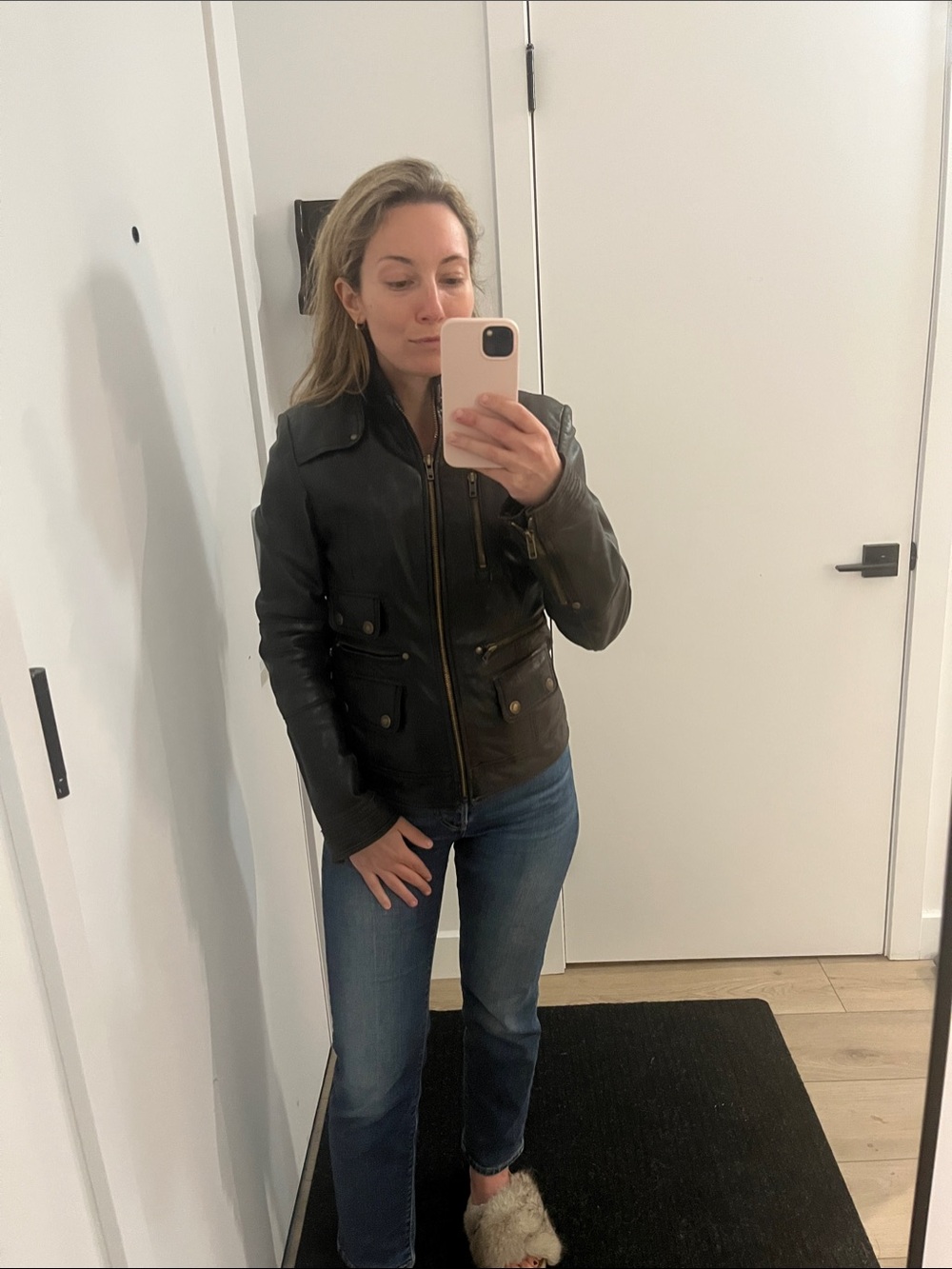 Women's Dark Brown | 100% Genuine Leather Zip-Front Jacket with Pocket Details